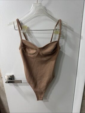 naked wardrobe Brown Ribbed Bustier Tank Bodysuit